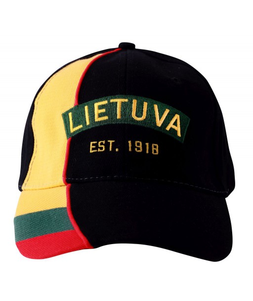 Juoda kepurė su užrašu Lietuva ir trispalvės akcentu